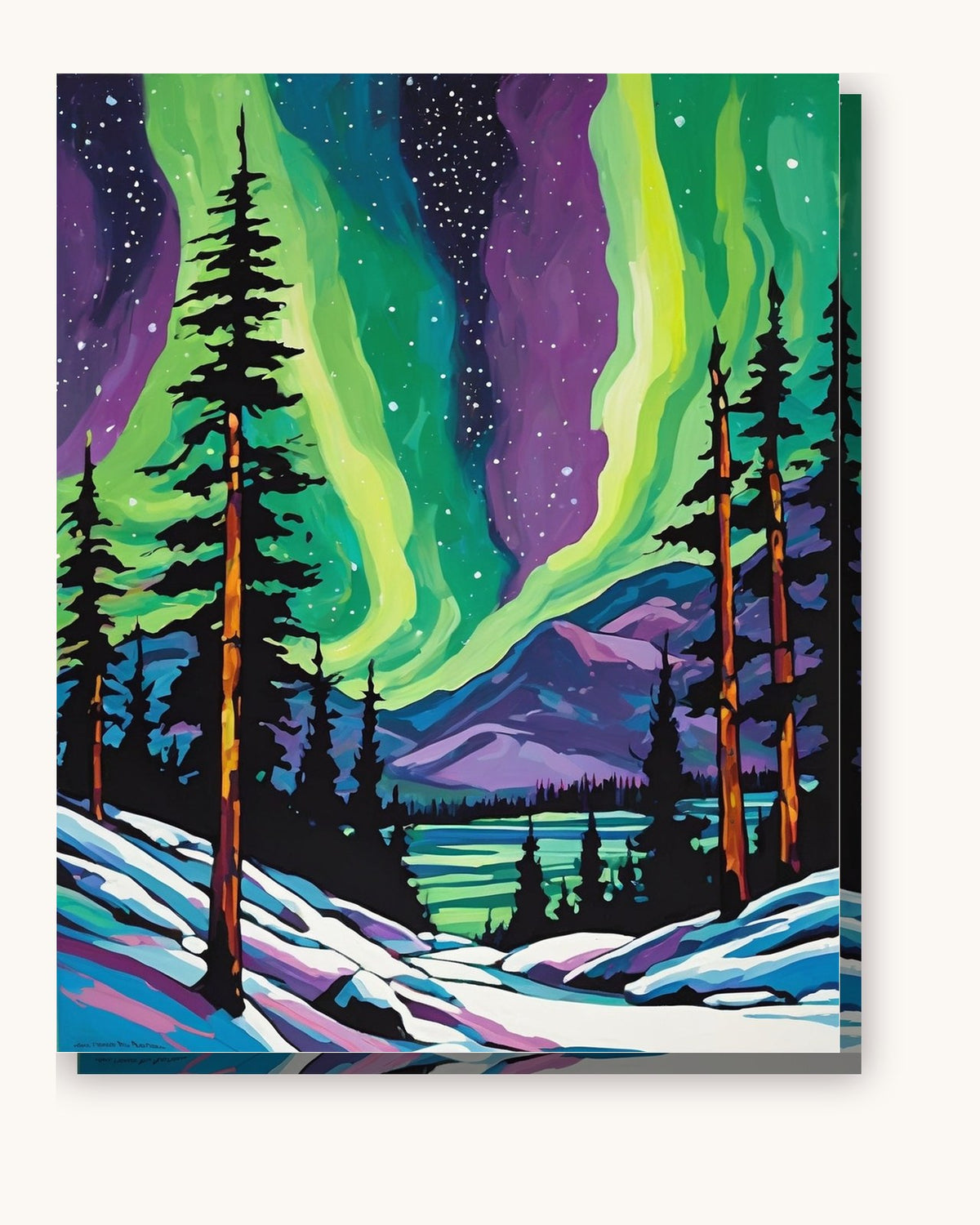 Northern Lights over the Pines paint by numbers kit on stretched canvas