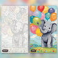 Nursery Baby Elephant with Balloons paint by numbers kit, before and after