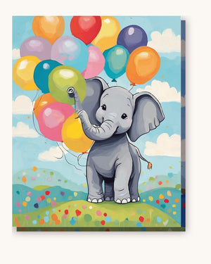 Nursery Baby Elephant with Balloons paint by numbers kit on stretched canvas