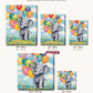 Nursery Baby Elephant with Balloons canvas sizes from 12 x 12 to 23.5 x 23.5 inches