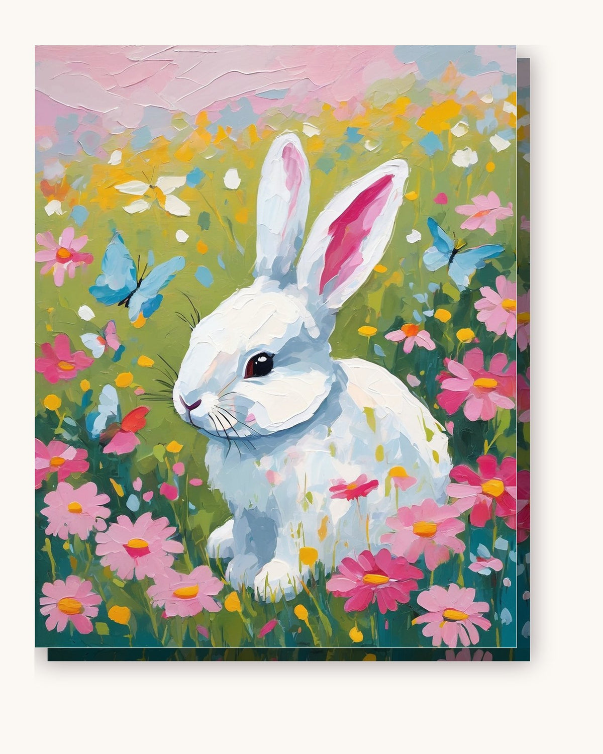 Nursery Bunny in a Flower Meadow paint by numbers kit on stretched canvas