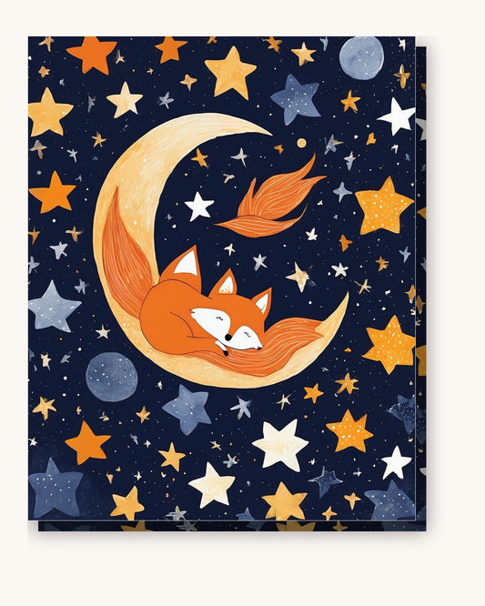 Nursery Fox Sleeping on the Moon paint by numbers kit on stretched canvas