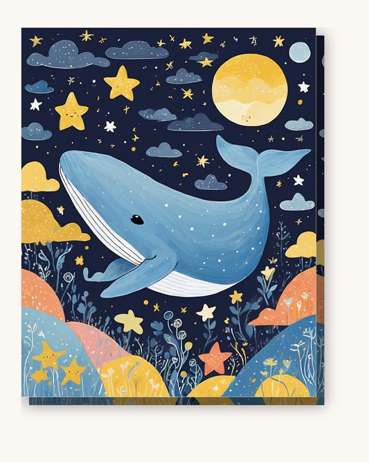 Nursery Whale and Stars paint by numbers kit on stretched canvas