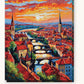 Old Town Rooftops at Sunset paint by numbers kit on stretched canvas