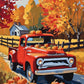Old Truck with Pumpkins paint by numbers kit, red vintage pickup truck loaded with pumpkins