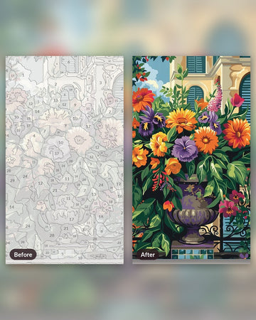 Oldest Flowerpot paint by numbers kit, before and after
