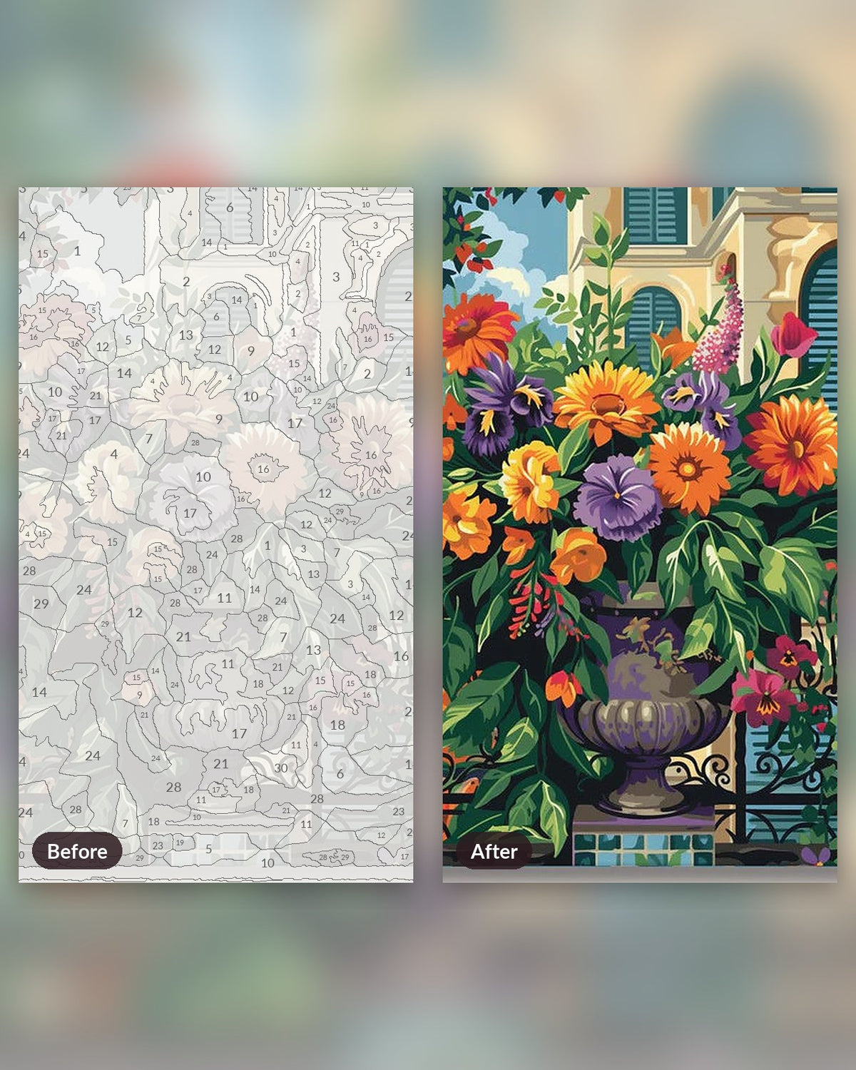 Oldest Flowerpot paint by numbers kit, before and after
