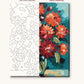 Orange and Red Dahlias in a Vase numbered canvas next to the finished painting