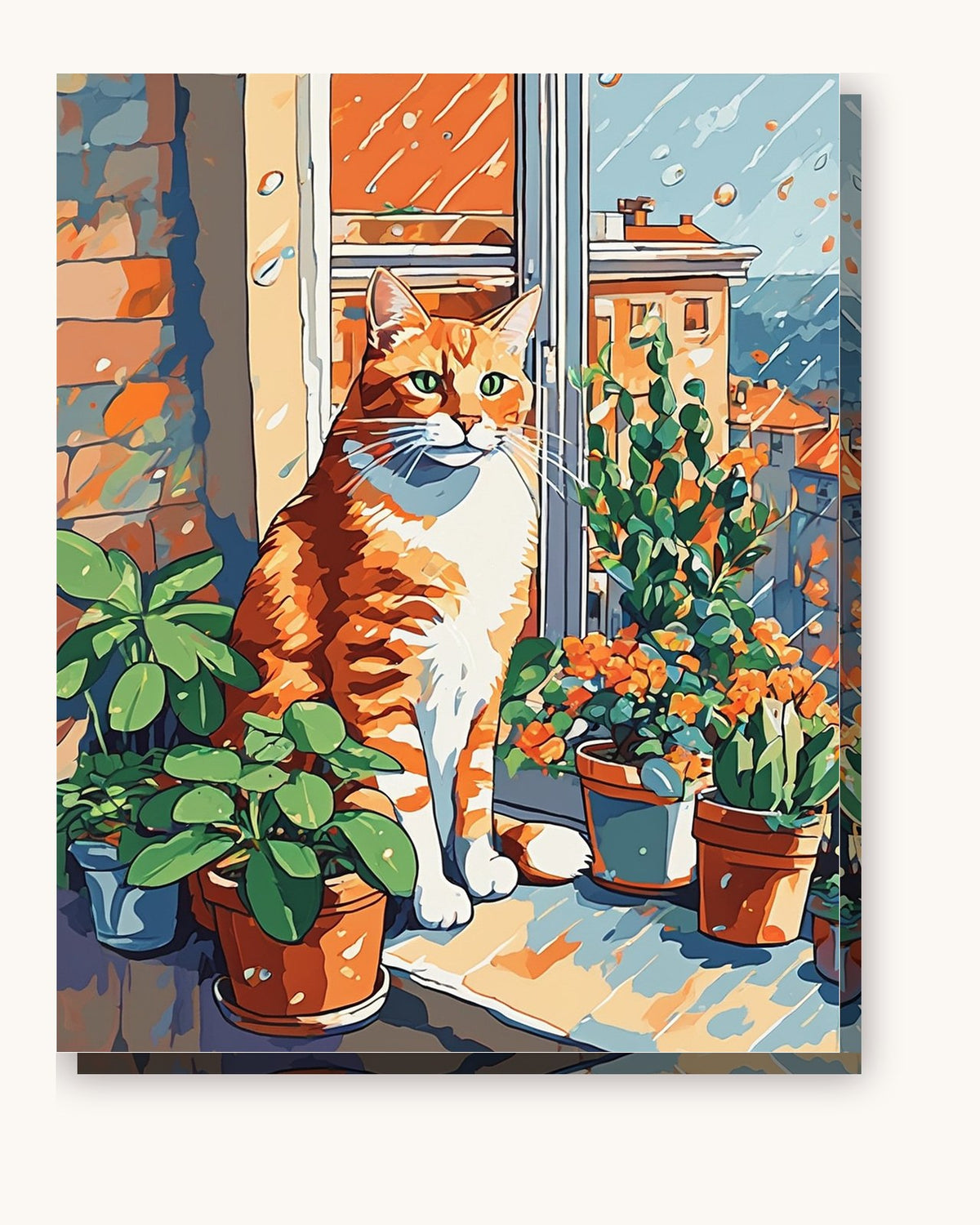 Orange Cat on the Windowsill paint by numbers kit on stretched canvas