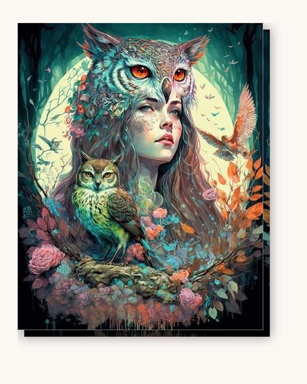 Owl Mistress paint by numbers kit on stretched canvas