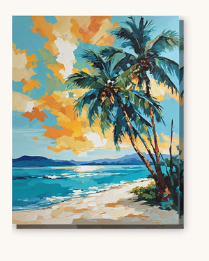 Palm Trees on a Turquoise Beach paint by numbers kit on stretched canvas