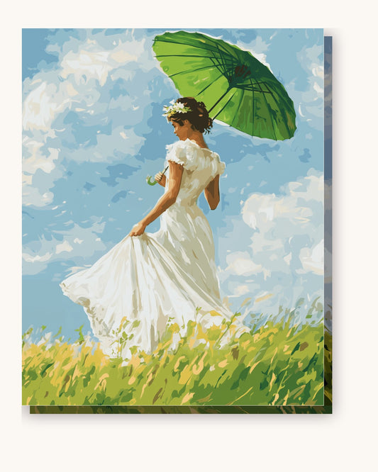 Parasol-Clad Lady paint by numbers kit on stretched canvas