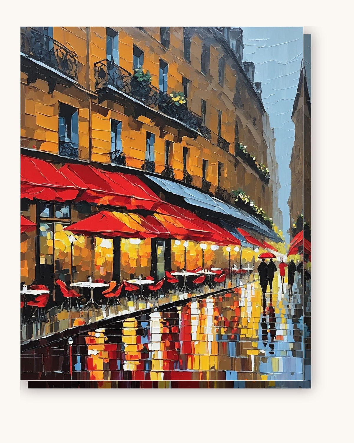 Paris Cafe Street in the Rain paint by numbers kit on stretched canvas