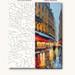 Paris Cafe Street in the Rain numbered canvas next to the finished painting