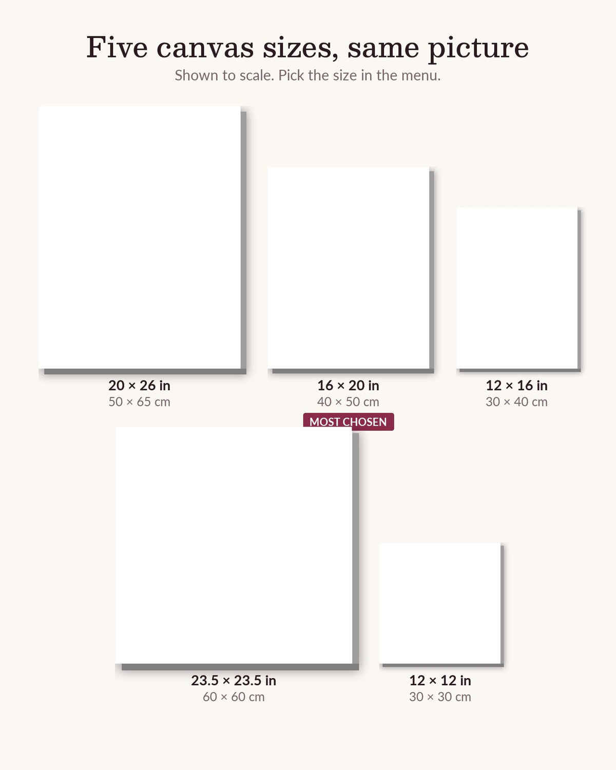 Parisian Bookstore canvas sizes from 12 x 12 to 23.5 x 23.5 inches