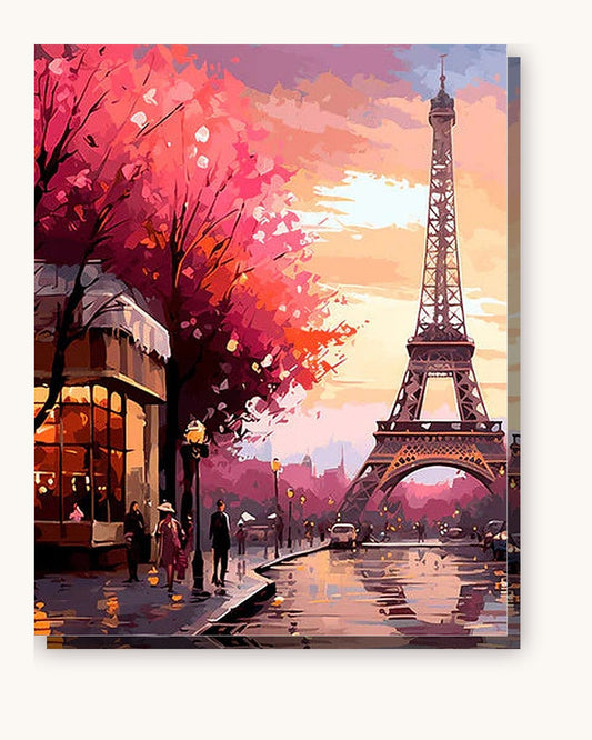 Parisian Twilight paint by numbers kit on stretched canvas