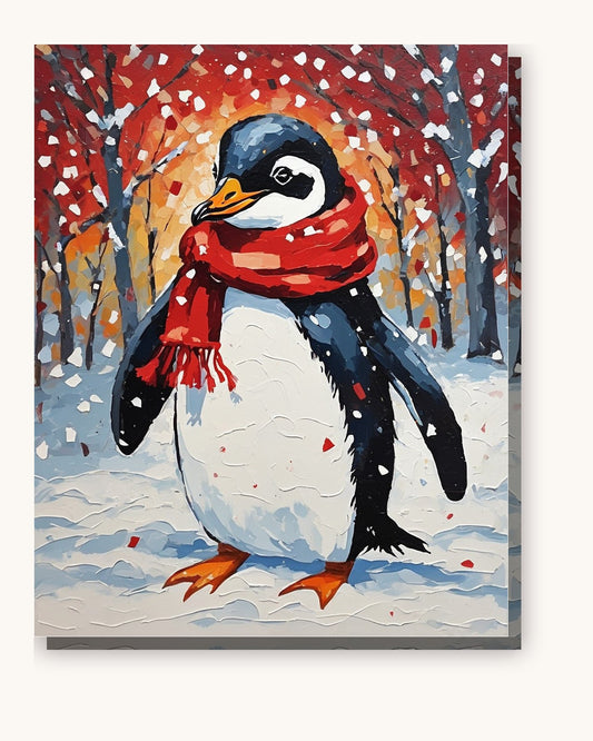 Penguin in a Red Scarf paint by numbers kit on stretched canvas