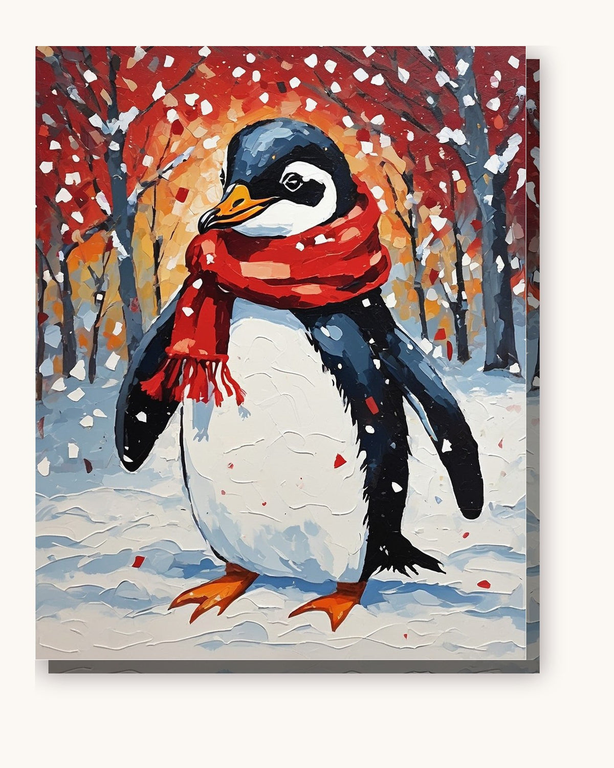 Penguin in a Red Scarf paint by numbers kit on stretched canvas