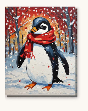 Penguin in a Red Scarf paint by numbers kit on stretched canvas