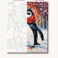 Penguin in a Red Scarf numbered canvas next to the finished painting