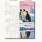 Penguins on Pink Arctic Ice numbered canvas next to the finished painting