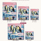 Penguins on Pink Arctic Ice canvas sizes from 12 x 12 to 23.5 x 23.5 inches