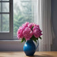 Peonies in a Blue Vase paint by numbers kit, still life by a window
