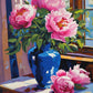 Peonies in a Blue Vase paint by numbers kit, still life by a window