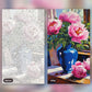 Peonies in a Blue Vase paint by numbers kit, before and after