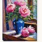 Peonies in a Blue Vase paint by numbers kit on stretched canvas