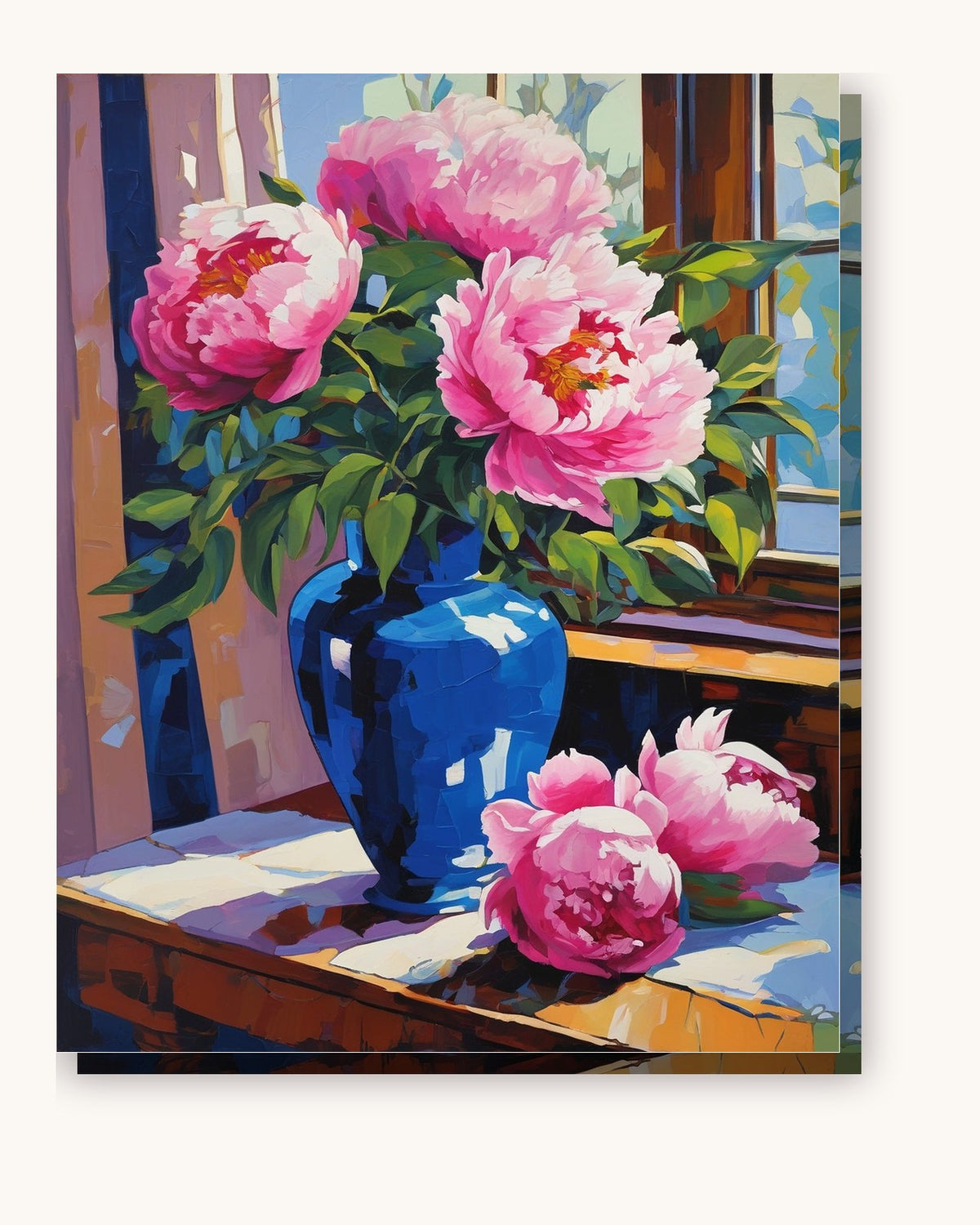 Peonies in a Blue Vase paint by numbers kit on stretched canvas