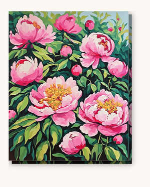 Peony Bushes in Full Pink Bloom paint by numbers kit on stretched canvas