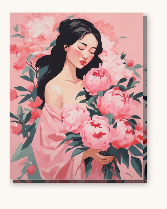 Peony Dreamer paint by numbers kit on stretched canvas