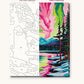 Pink and Green Aurora over the Lake numbered canvas next to the finished painting