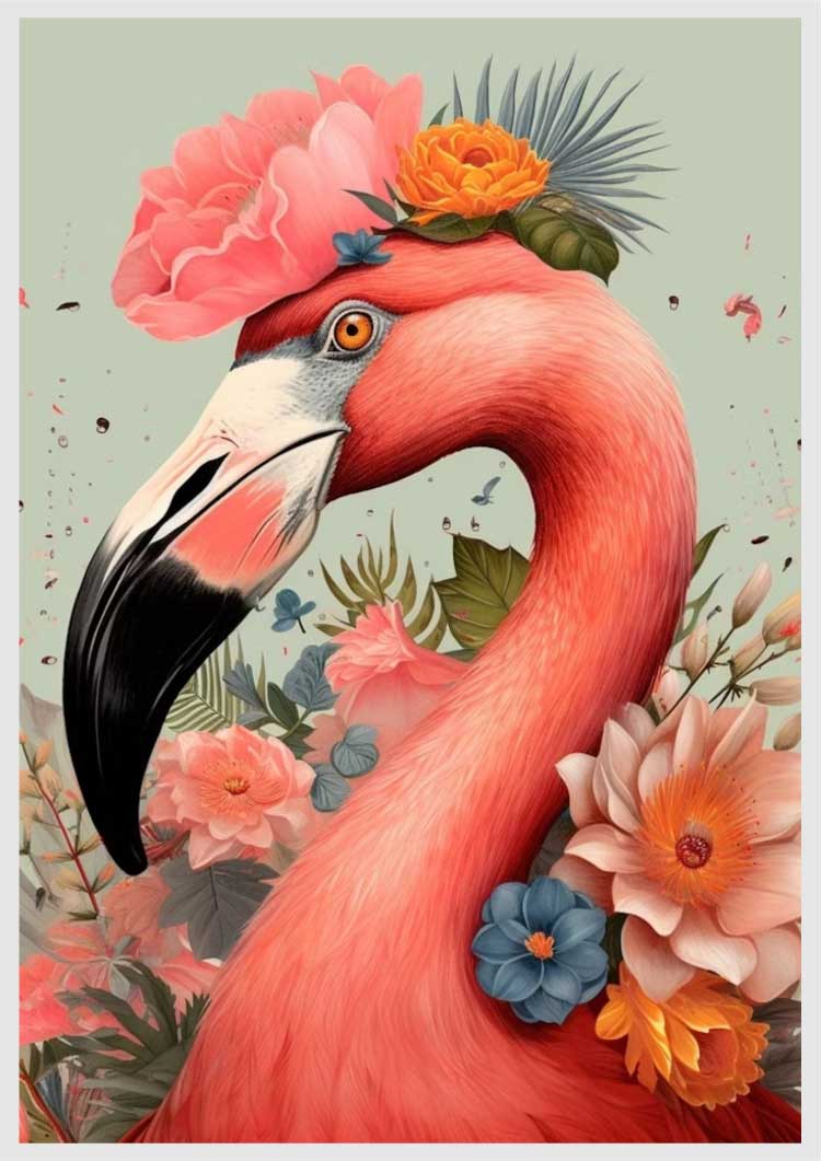 Pink Flamingo with Floral Elements Painting By Numbers Kit
