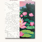 Pink Lotus Pond at Sunset numbered canvas next to the finished painting
