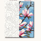 Pink Magnolia Blossoms on a Branch numbered canvas next to the finished painting