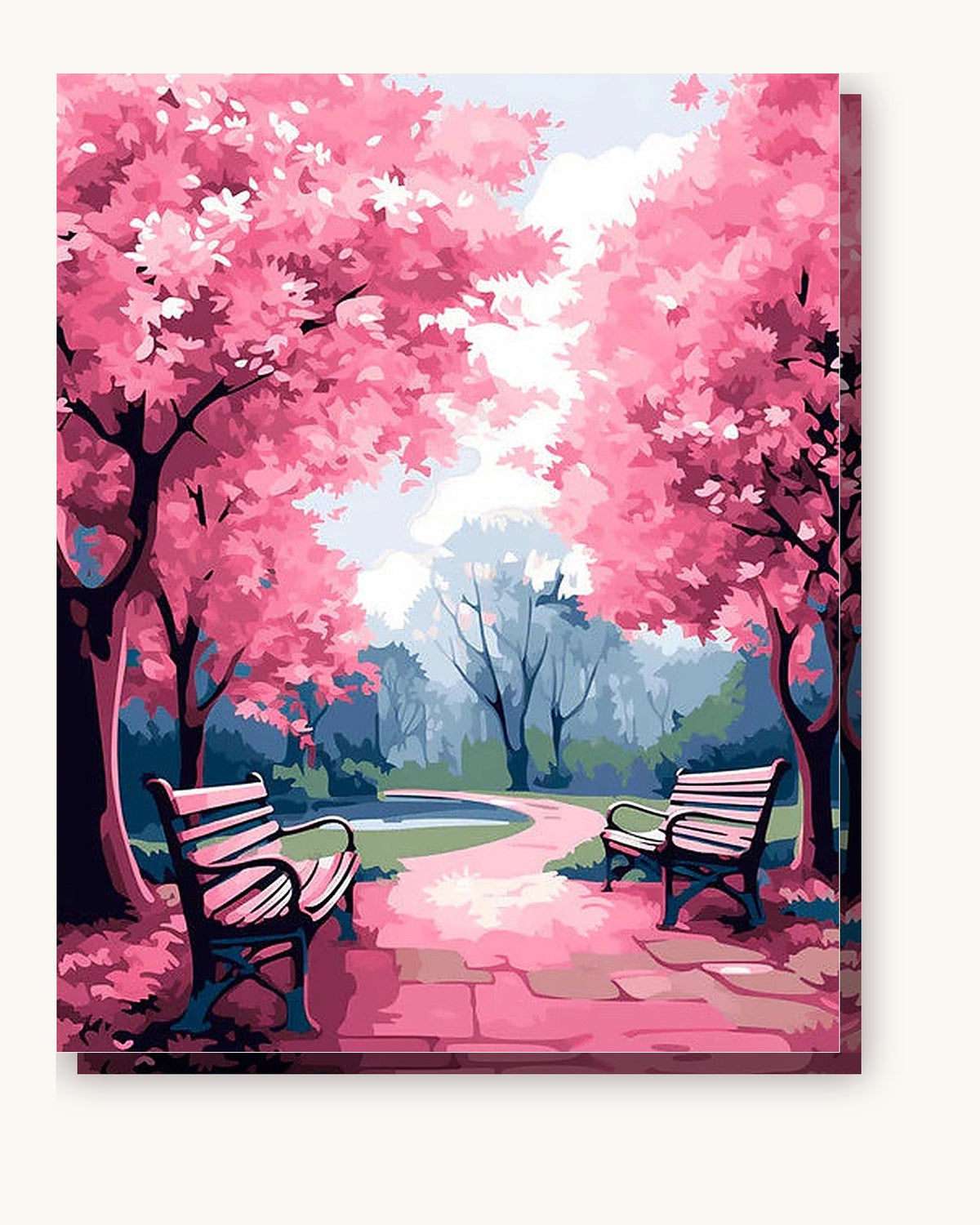 Pink Park paint by numbers kit on stretched canvas