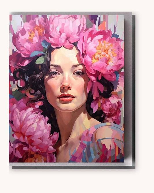 Pink Peonies paint by numbers kit on stretched canvas