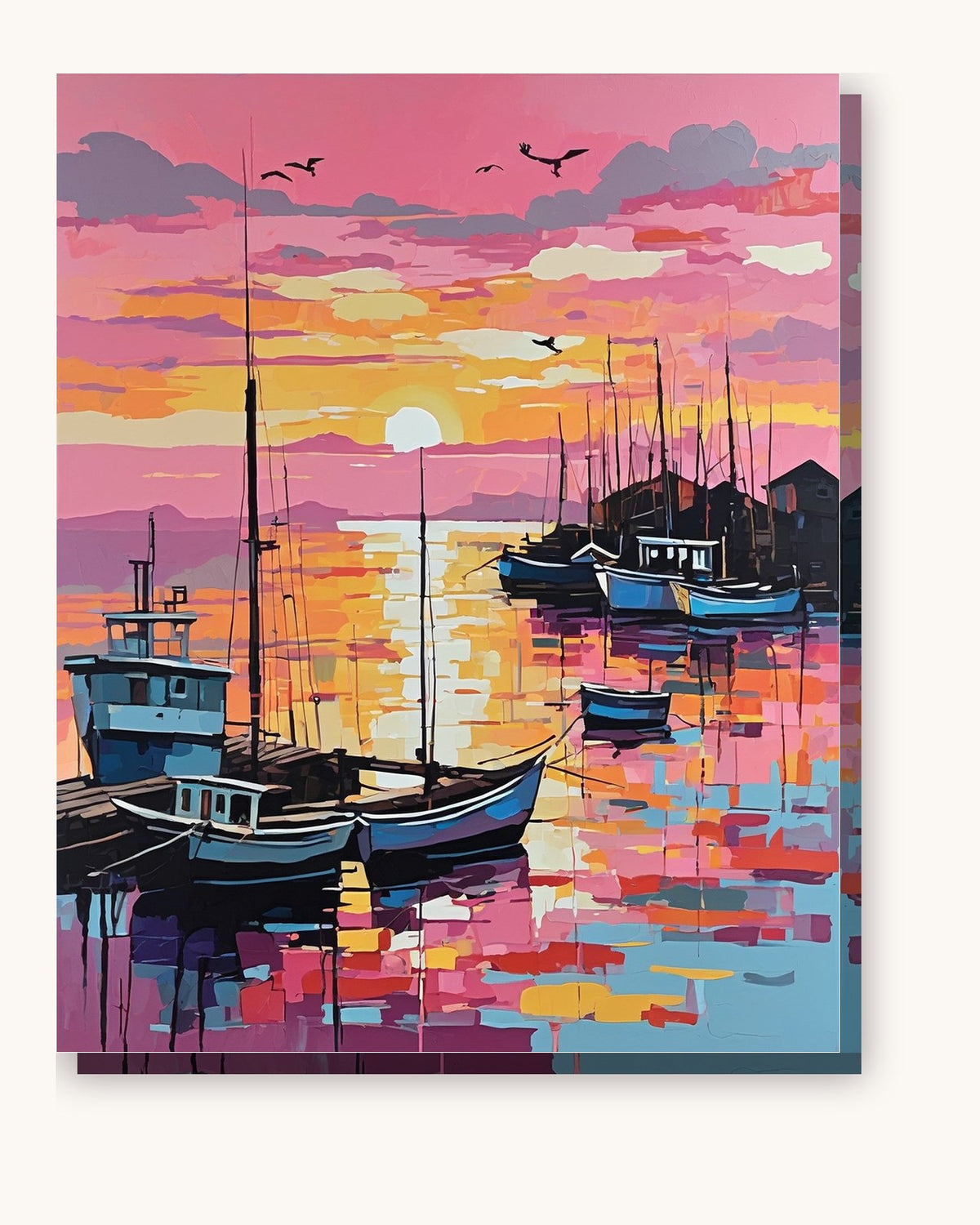 Pink Sunrise over the Harbor paint by numbers kit on stretched canvas