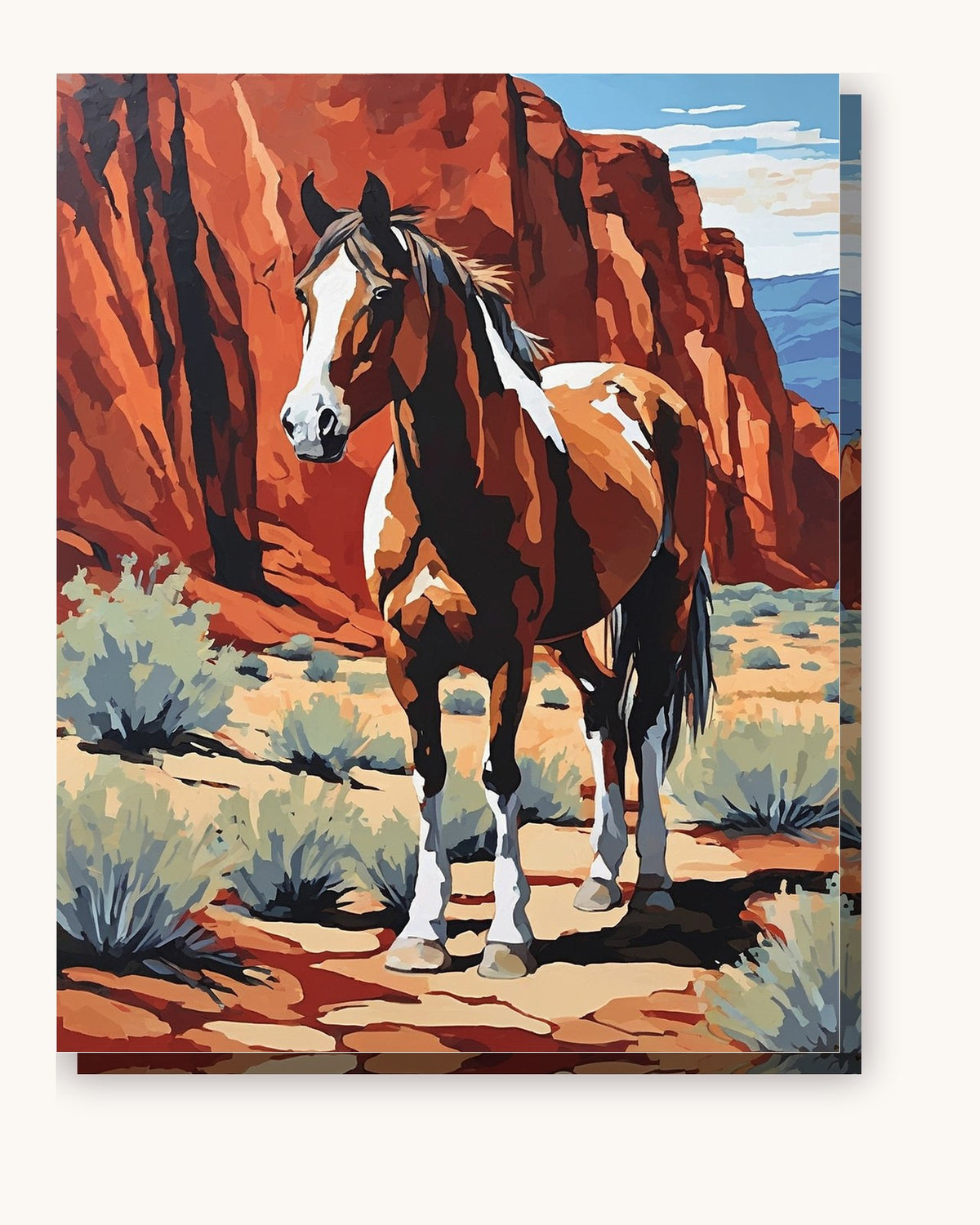 Pinto Horse in the Red Canyon paint by numbers kit on stretched canvas