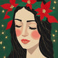 Poinsettia Crown Portrait paint by numbers kit, woman with closed eyes wearing a crown of red poinsettias and holly