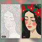 Poinsettia Crown Portrait paint by numbers kit, before and after