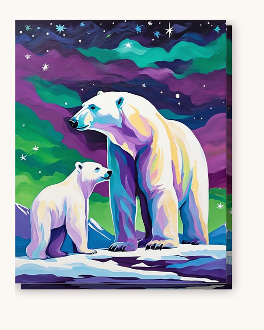 Polar Bears under the Northern Lights paint by numbers kit on stretched canvas