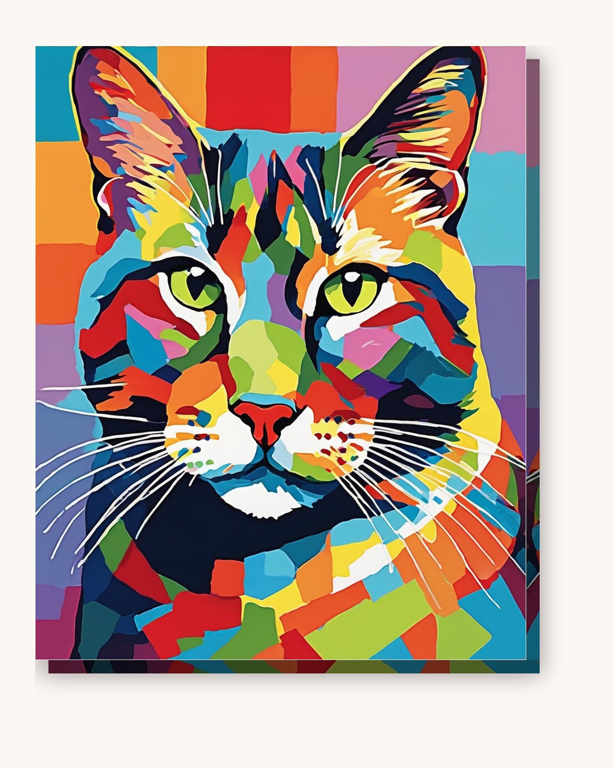 Pop Art Cat in Bold Color Blocks paint by numbers kit on stretched canvas