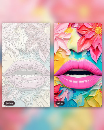 Lips Expression paint by numbers kit, before and after