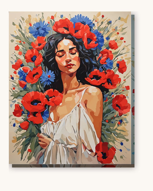 Poppy Dreamer paint by numbers kit on stretched canvas