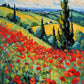 Poppy Field after Monet paint by numbers kit, a hillside of red poppies under a summer sky in Monet's impressionist style