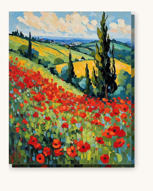 Poppy Field after Monet paint by numbers kit on stretched canvas