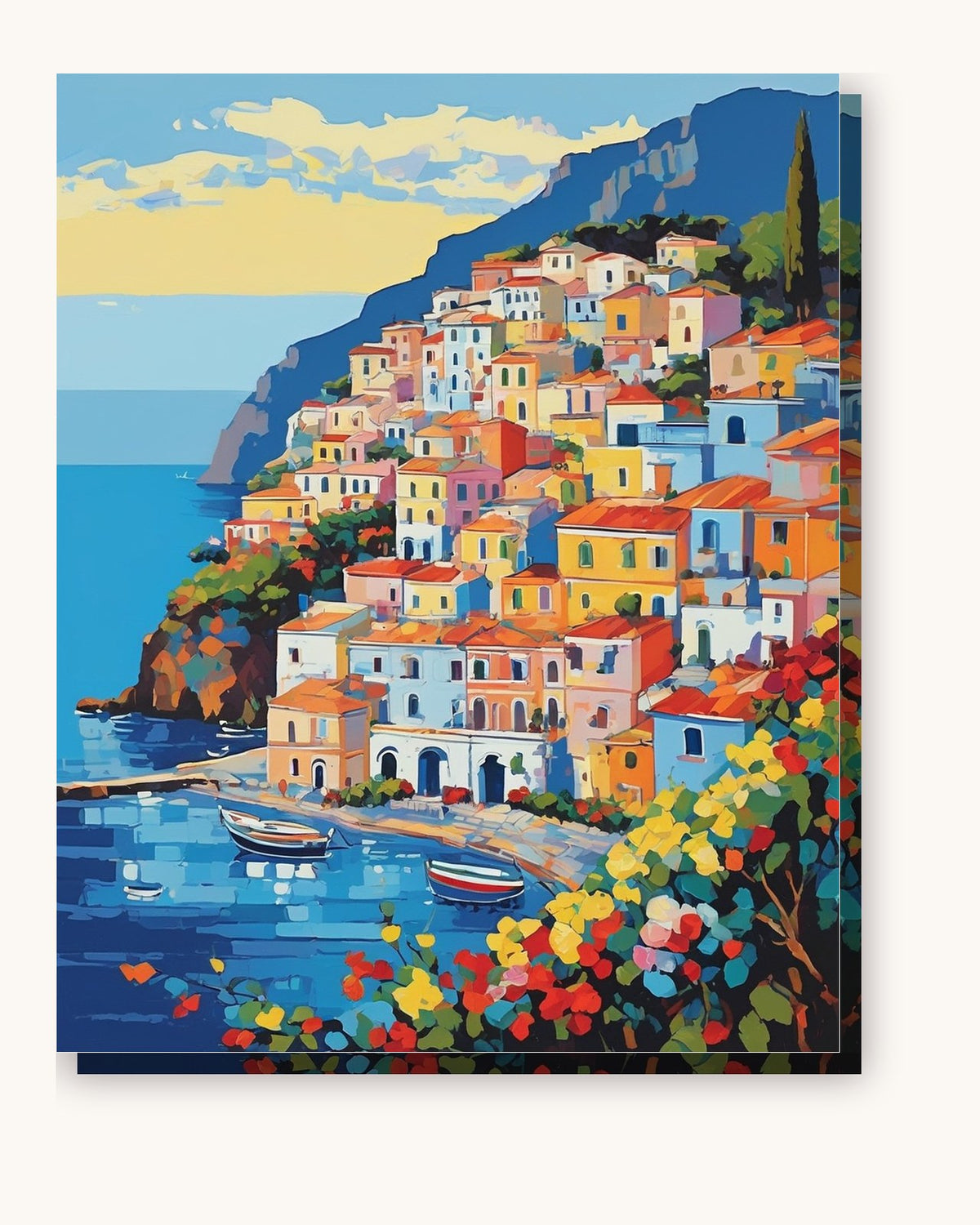 Positano Cliffside Village paint by numbers kit on stretched canvas
